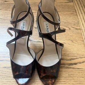 LK Bennett Tortoiseshell Patent Strappy Peep-Toe Heels